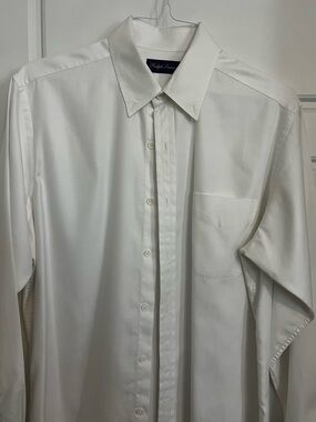 Ralph Lauren Purple Label Italy White Herringbone Jacquard Shirt L Mens EUC